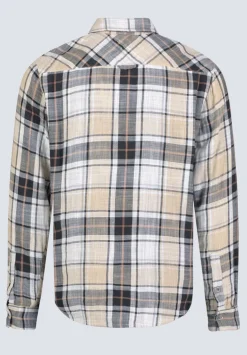 Saolo Men's Long-Sleeve Plaid Shirt, Tan - BM24425