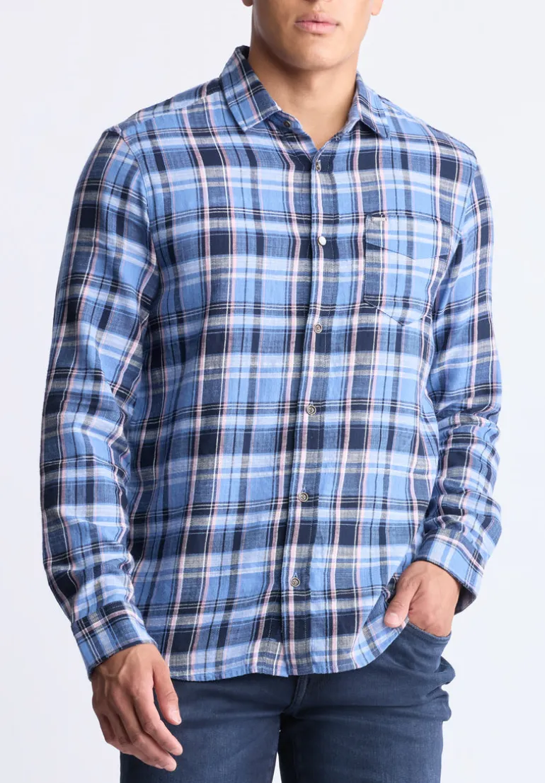 Saroz Men's Classic Plaid Shirt, Midnight blue - BM24499