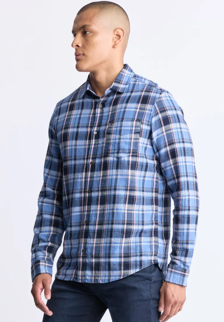 Saroz Men's Classic Plaid Shirt, Midnight blue - BM24499