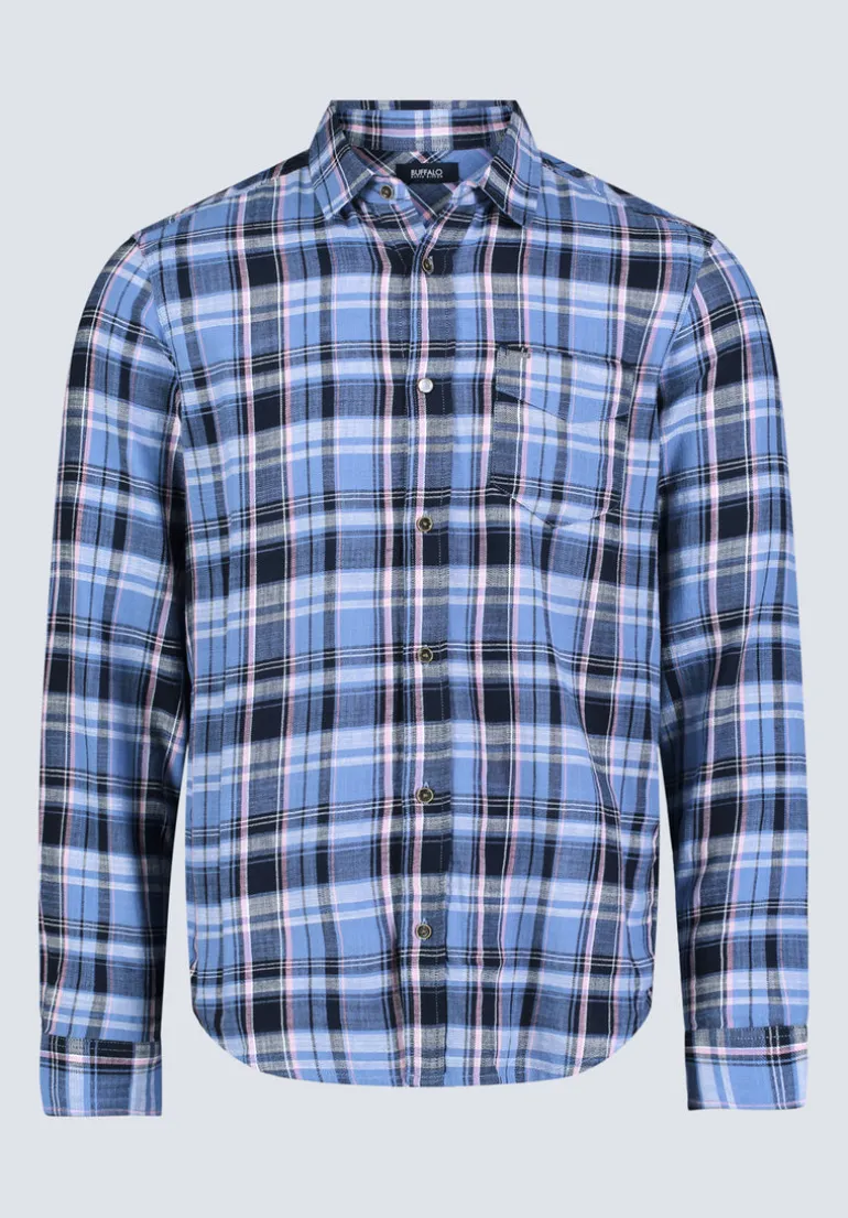 Saroz Men's Classic Plaid Shirt, Midnight blue - BM24499