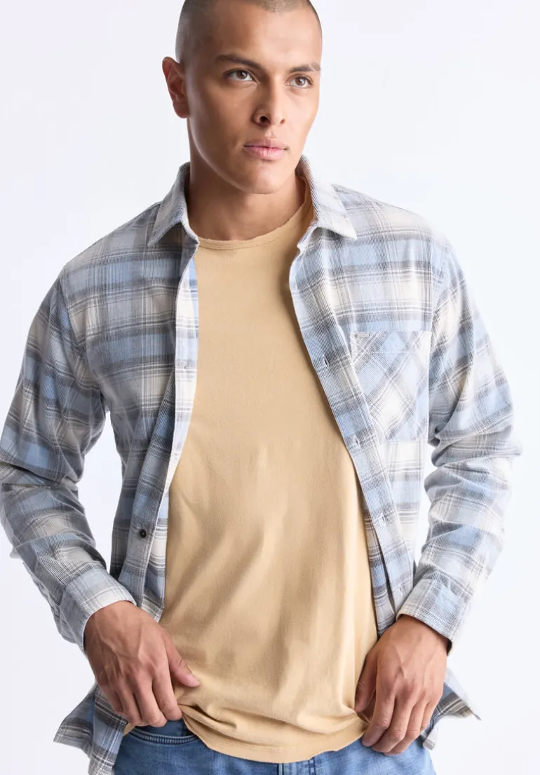 Satro Men's Plaid Shirt, Blue - BM24498