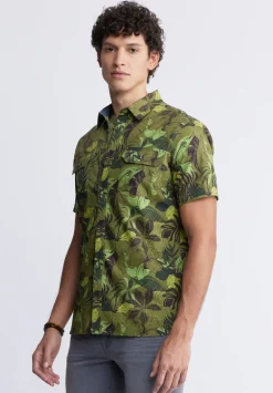 Sayool Men’s Short-Sleeve Printed Shirt in Sphagnum Green - BM24282