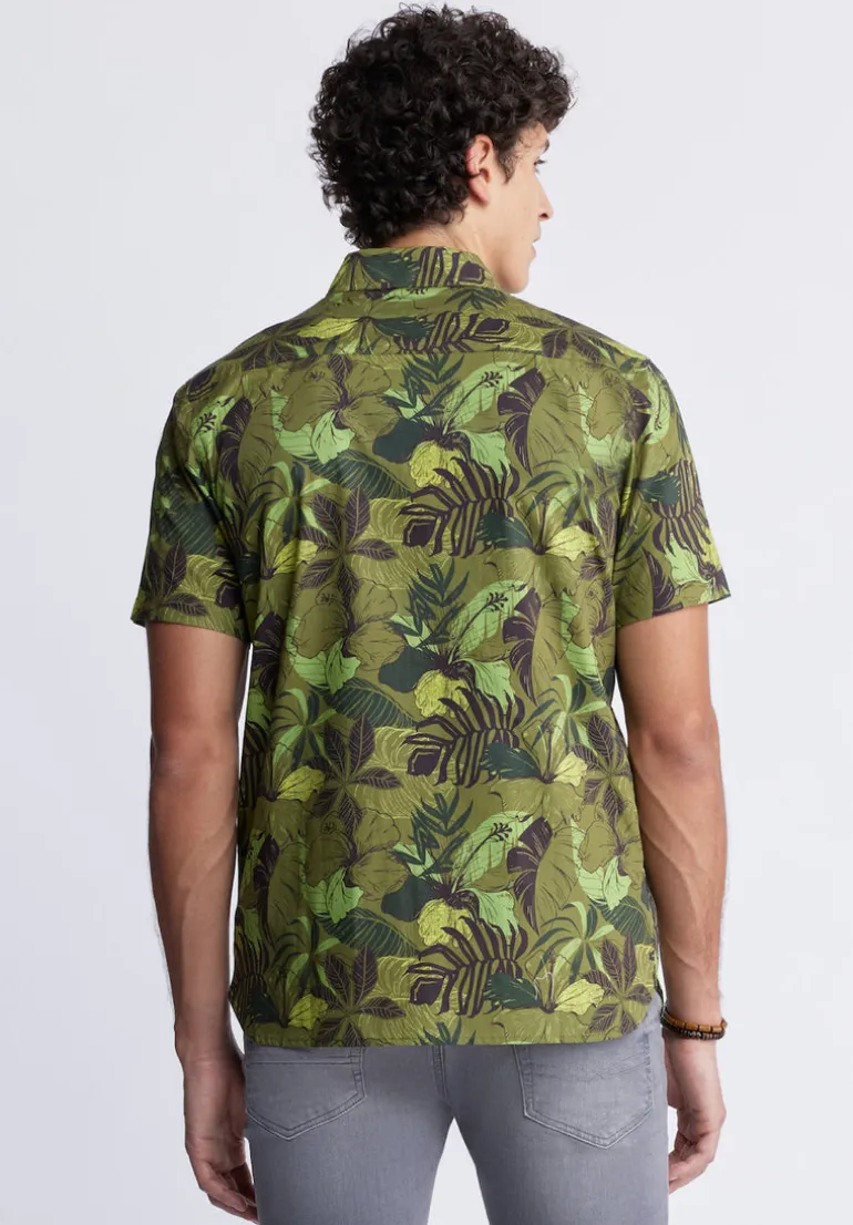 Sayool Men’s Short-Sleeve Printed Shirt in Sphagnum Green - BM24282