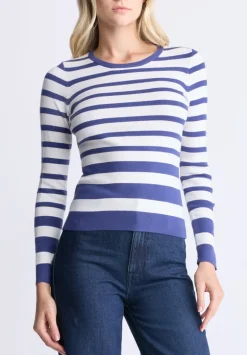 Scotlyn Women's Striped Long-Sleeve Sweater, White & Blue - SW0103H