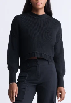 Seema Women’s Dropped Sleeve Cropped Sweater, Black - SW0095F