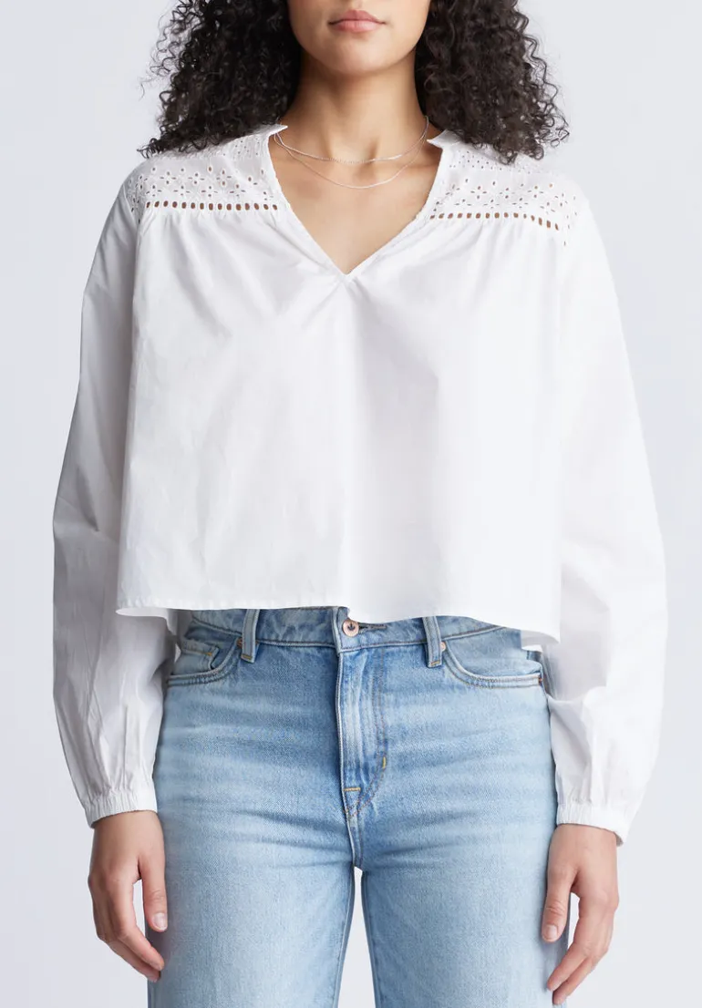 Selyse Women's Long Sleeve Crop Blouse, White - WT0117S