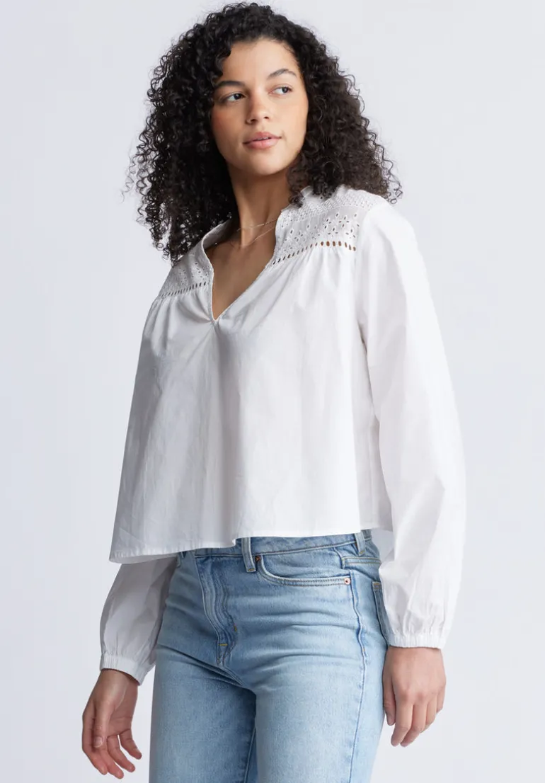 Selyse Women's Long Sleeve Crop Blouse, White - WT0117S