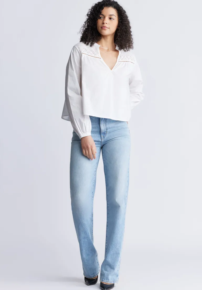 Selyse Women's Long Sleeve Crop Blouse, White - WT0117S