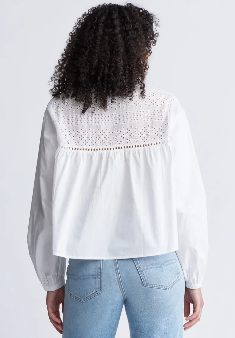 Selyse Women's Long Sleeve Crop Blouse, White - WT0117S