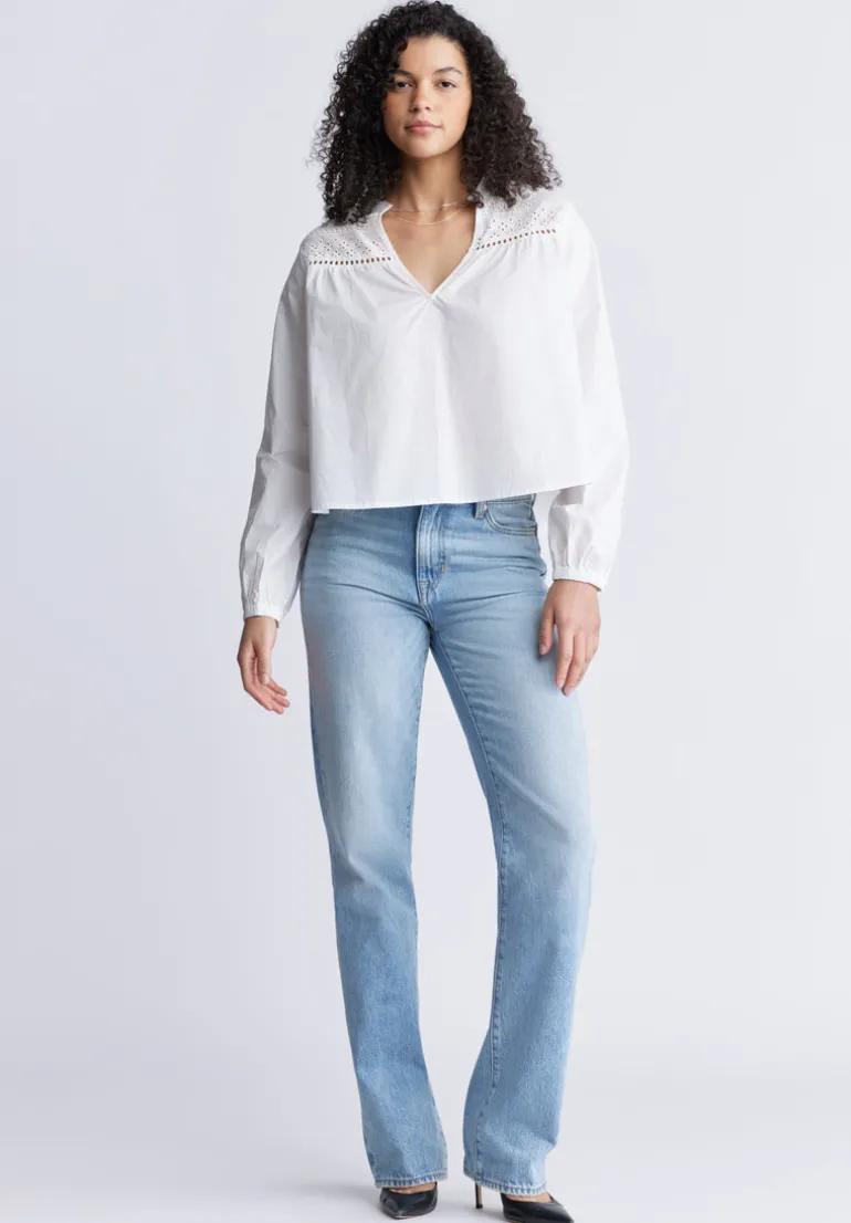 Selyse Women's Long Sleeve Crop Blouse, White - WT0117S