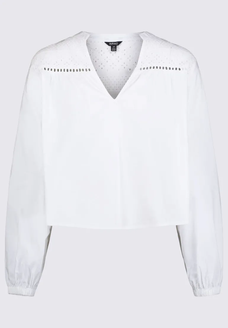 Selyse Women's Long Sleeve Crop Blouse, White - WT0117S
