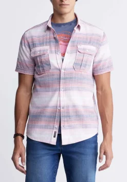 Siboa Men's Short-Sleeve Striped Shirt in White & Pink - BM24303
