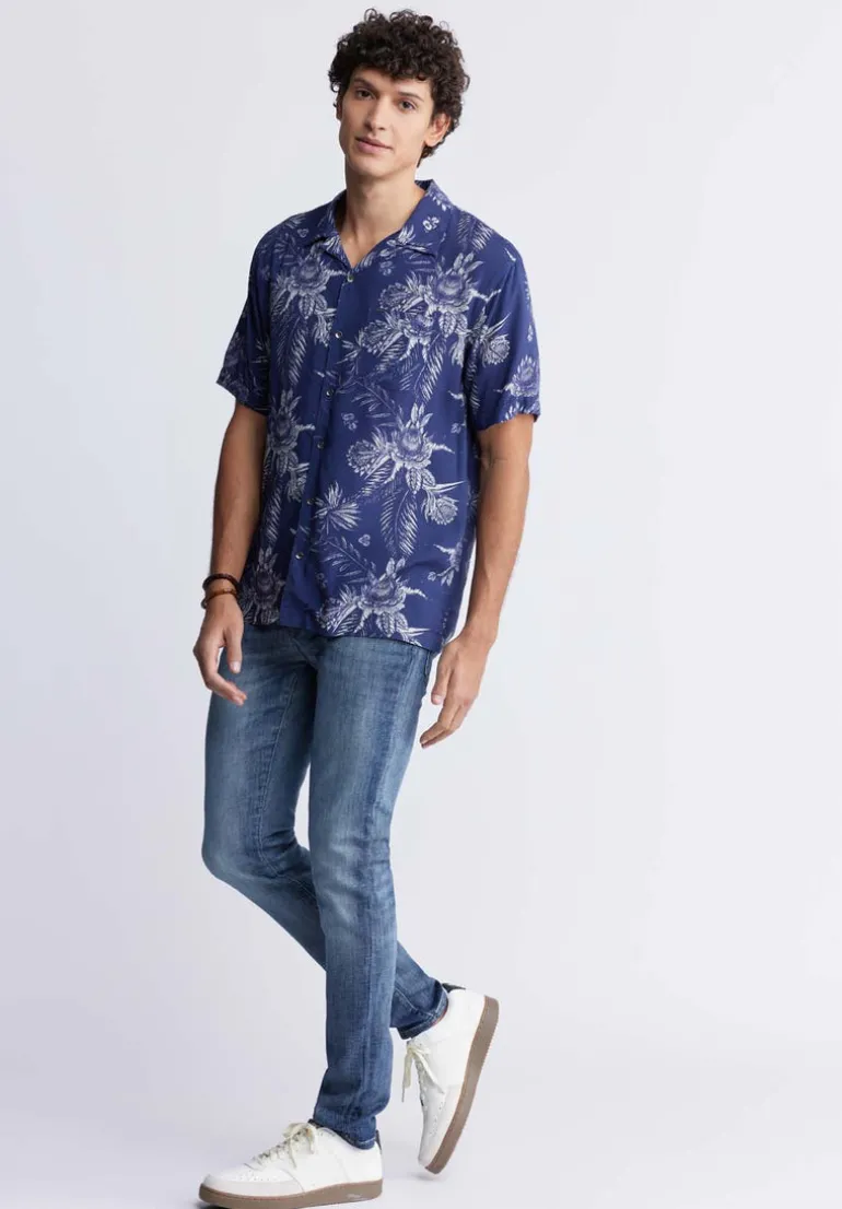 Sidny Men's Short-Sleeve Printed Shirt in Blue Depths - BM24287