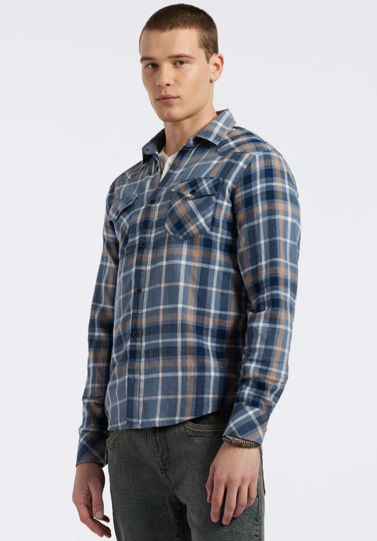 Sierra Men's Long-Sleeve Plaid Fitted Shirt, Moonlight Blue - BM24551