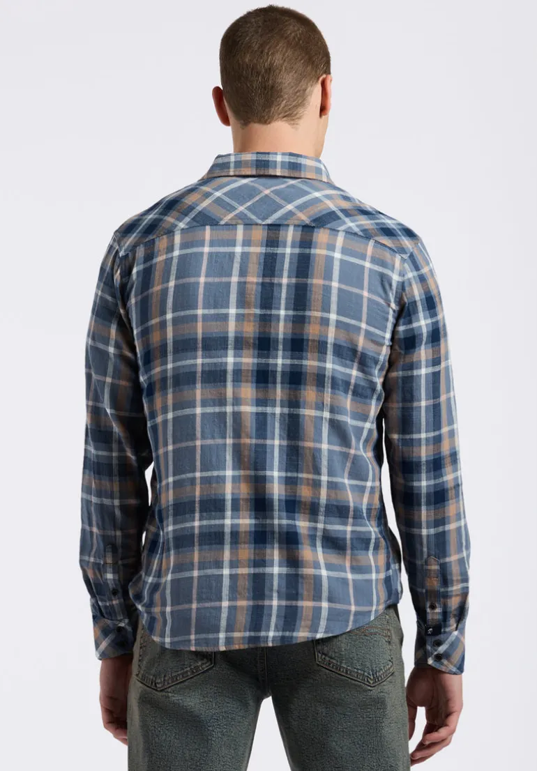 Sierra Men's Long-Sleeve Plaid Fitted Shirt, Moonlight Blue - BM24551