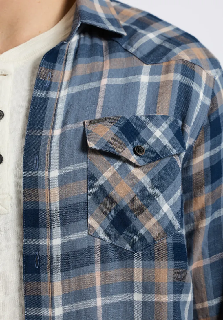 Sierra Men's Long-Sleeve Plaid Fitted Shirt, Moonlight Blue - BM24551