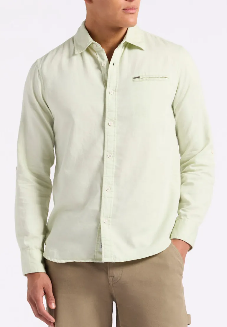 Simbio Men's Long-Sleeve Linen Blend Fitted Shirt, Dusty Aqua - BM24561