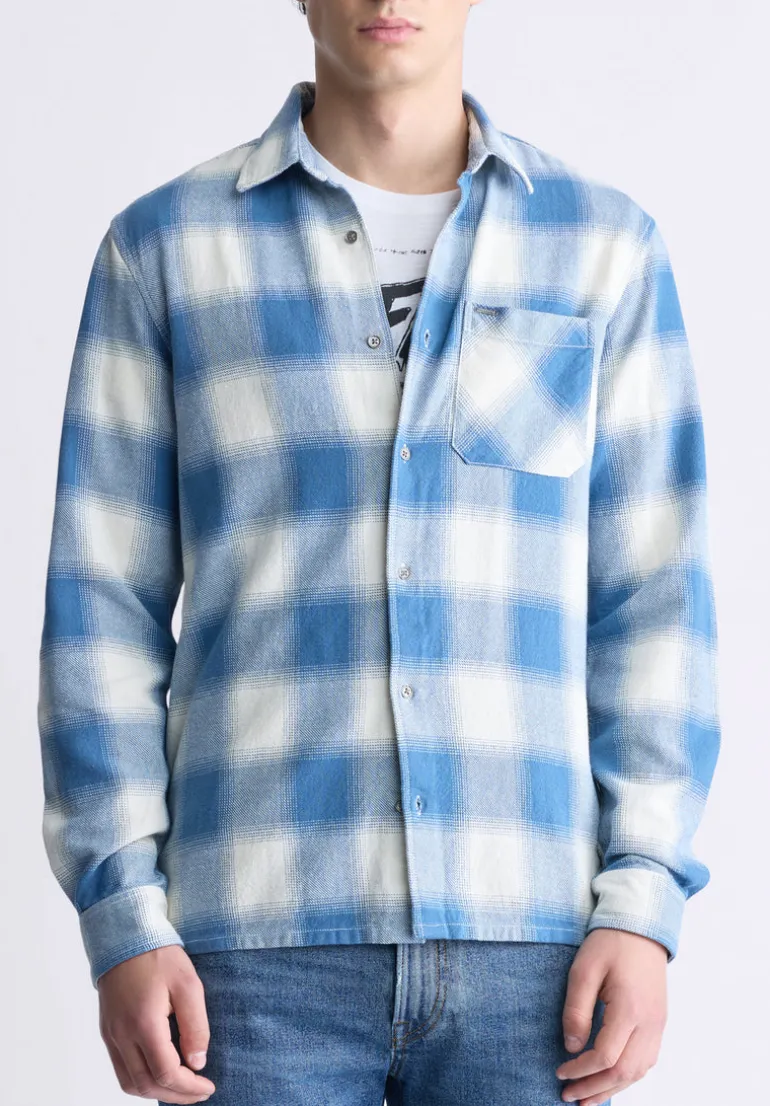 Sinclair Men's Long-Sleeve Plaid Shirt, Blue - BM24428