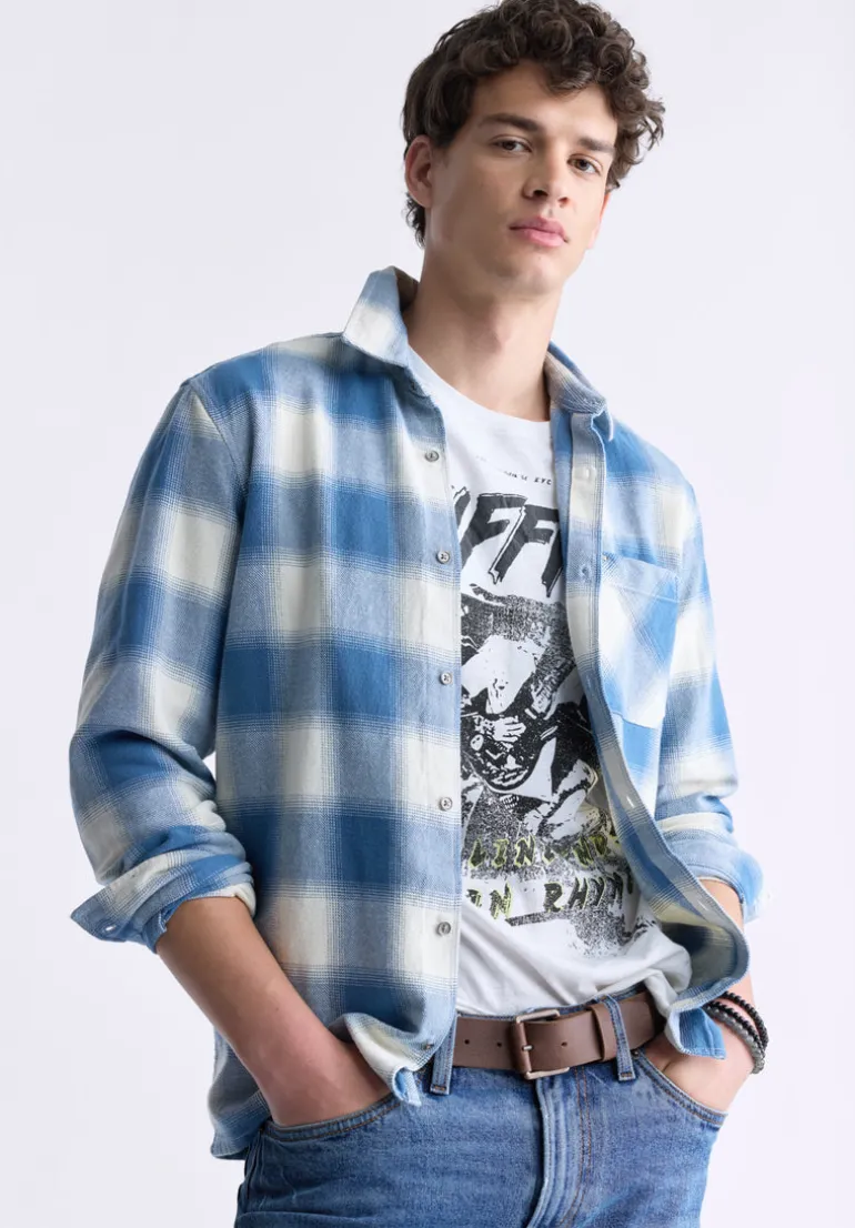 Sinclair Men's Long-Sleeve Plaid Shirt, Blue - BM24428