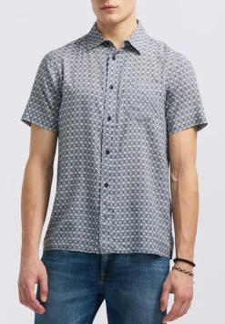 Sirilo Men's Short Sleeve Fitted Shirt with Geometric Print, Moonlight Blue - BM24652