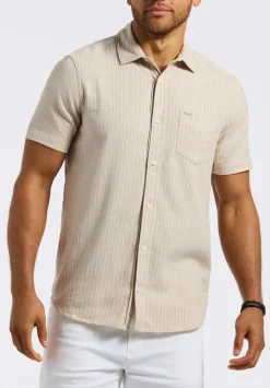 Sirilo Men's Short-Sleeve Striped Fitted Shirt, Tuffet Beige - BM24562