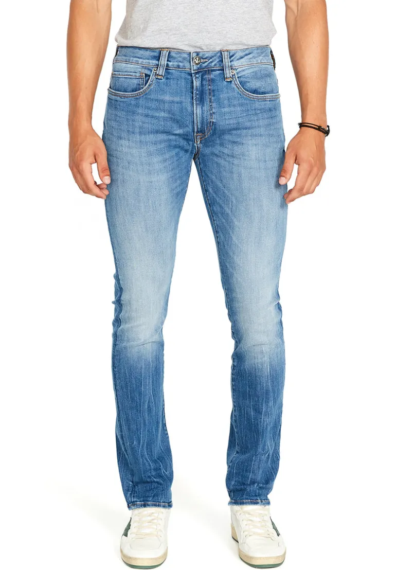 Slim Ash Men's Jean in Veined and Crinkled Blue - BM22611