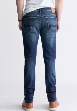 Slim Ash Men's Jeans, Contrast Whiskered Indigo - BM26024