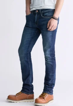 Slim Ash Men's Jeans, Contrast Whiskered Indigo - BM26024