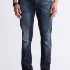 Slim Ash Men's Jeans, Crinkled and Sanded Dark Indigo - BM26012