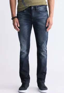 Slim Ash Men's Jeans, Crinkled and Sanded Dark Indigo - BM26012