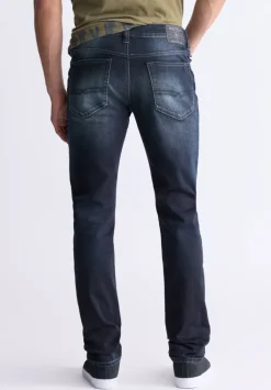 Slim Ash Men's Jeans, Crinkled and Sanded Dark Indigo - BM26012