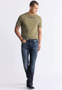 Slim Ash Men's Jeans, Crinkled and Sanded Dark Indigo - BM26012