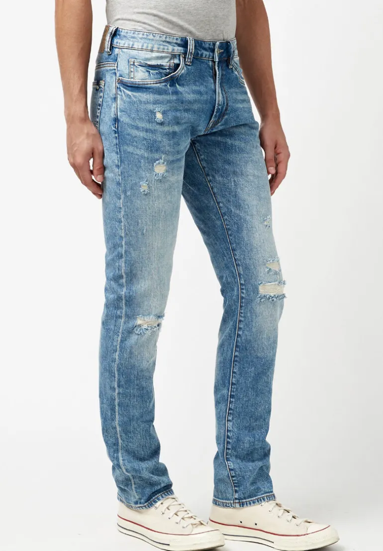 Slim Ash Men's Jeans in Worn & Creased Blue - BM22885