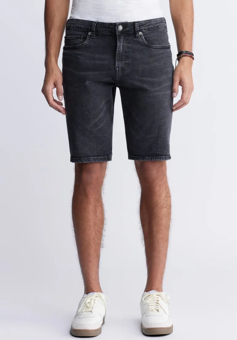 Slim Parker Men's Denim Shorts, Black Sanded - BM22951