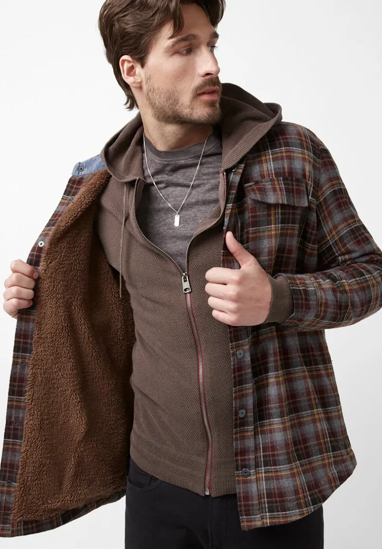 Soqer Men’s Shacket in Grey Brown Plaid - BM24150