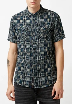 Soqut Men's Short-Sleeve Plaid Shirt, Whale - BM23891