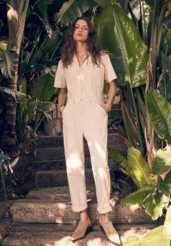 Stacia Women’s Short Sleeve Jumpsuit in Off-White - WD0025P