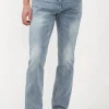 Straight Six Men's Jeans in Whiskered and Contrasted Blue - BM22634