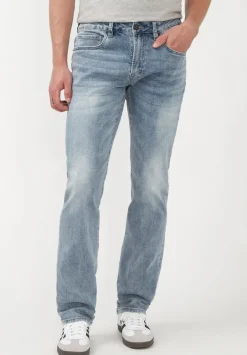 Straight Six Men's Jeans in Whiskered and Contrasted Blue - BM22634