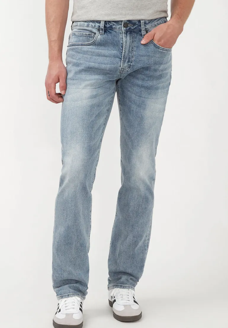 Straight Six Men's Jeans in Whiskered and Contrasted Blue - BM22634