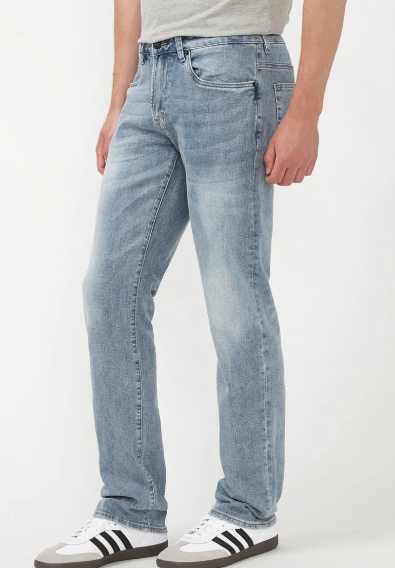 Straight Six Men's Jeans in Whiskered and Contrasted Blue - BM22634