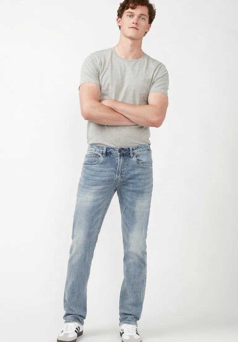 Straight Six Men's Jeans in Whiskered and Contrasted Blue - BM22634