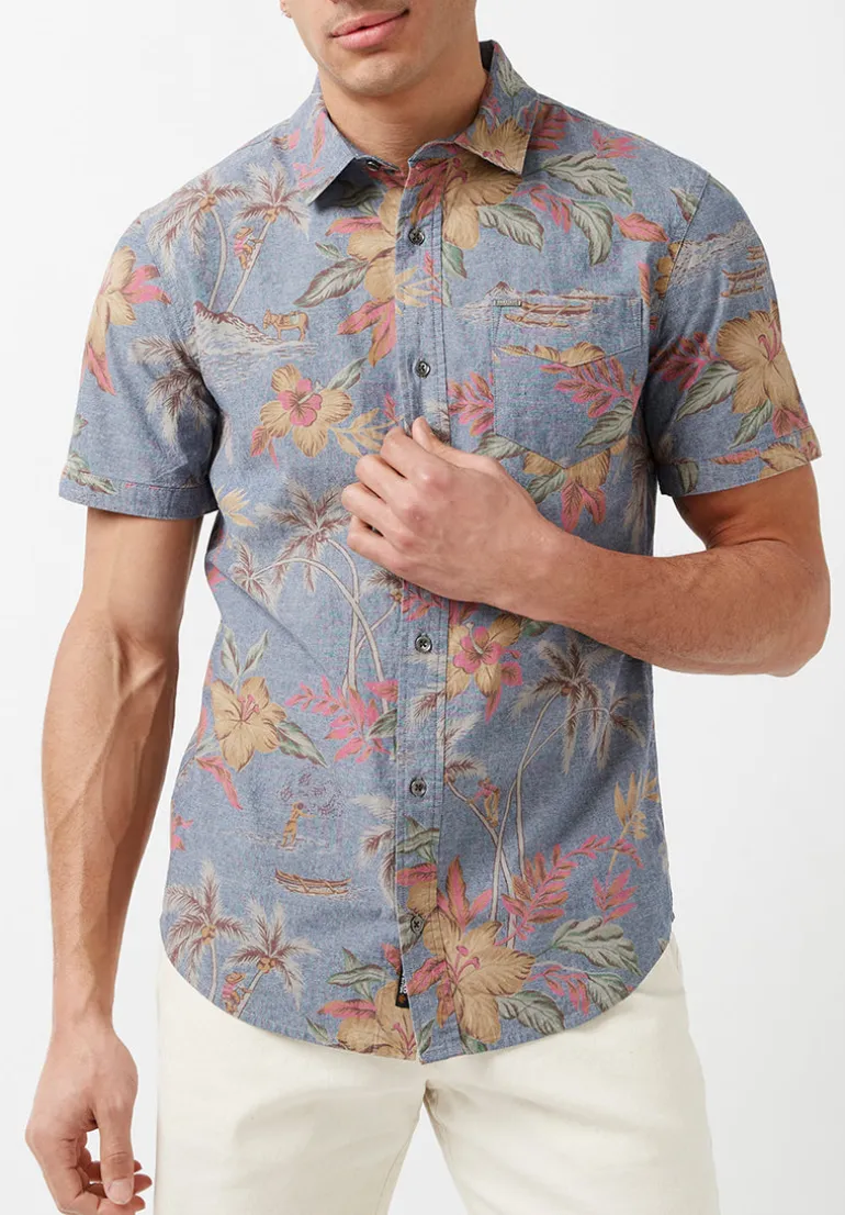 Sunil Short-Sleeve Chambray Printed Shirt, Mirage - BM23893