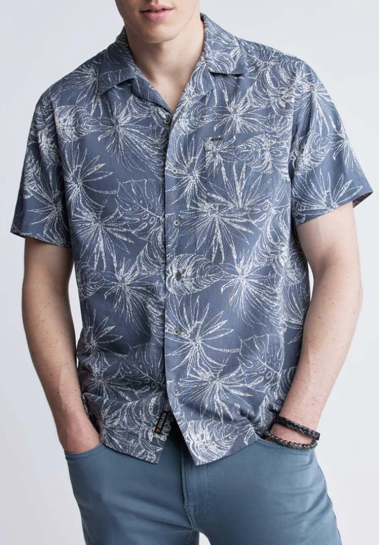 Suresh Men's Short Sleeve Camp Shirt, Mirage Blue - BM24293