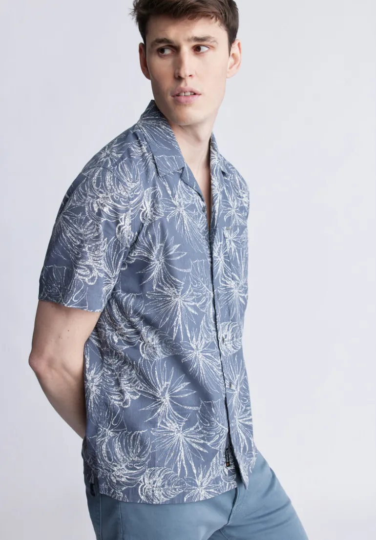 Suresh Men's Short Sleeve Camp Shirt, Mirage Blue - BM24293
