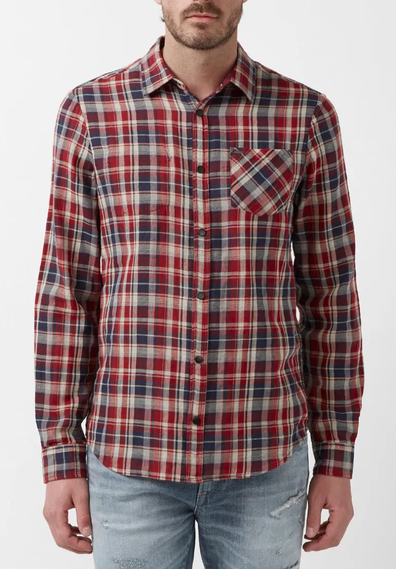 Surza Men’s Long-Sleeve Reversible Plaid Shirt, Red - BM24056