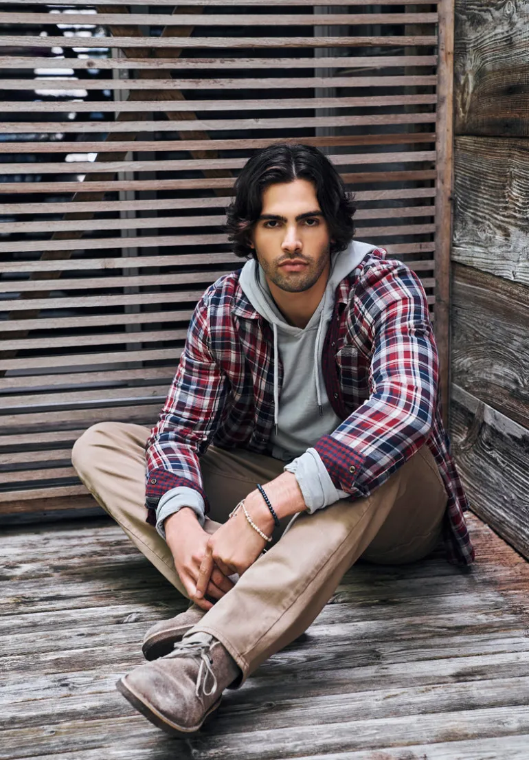 Surza Men’s Long-Sleeve Reversible Plaid Shirt, Red - BM24056