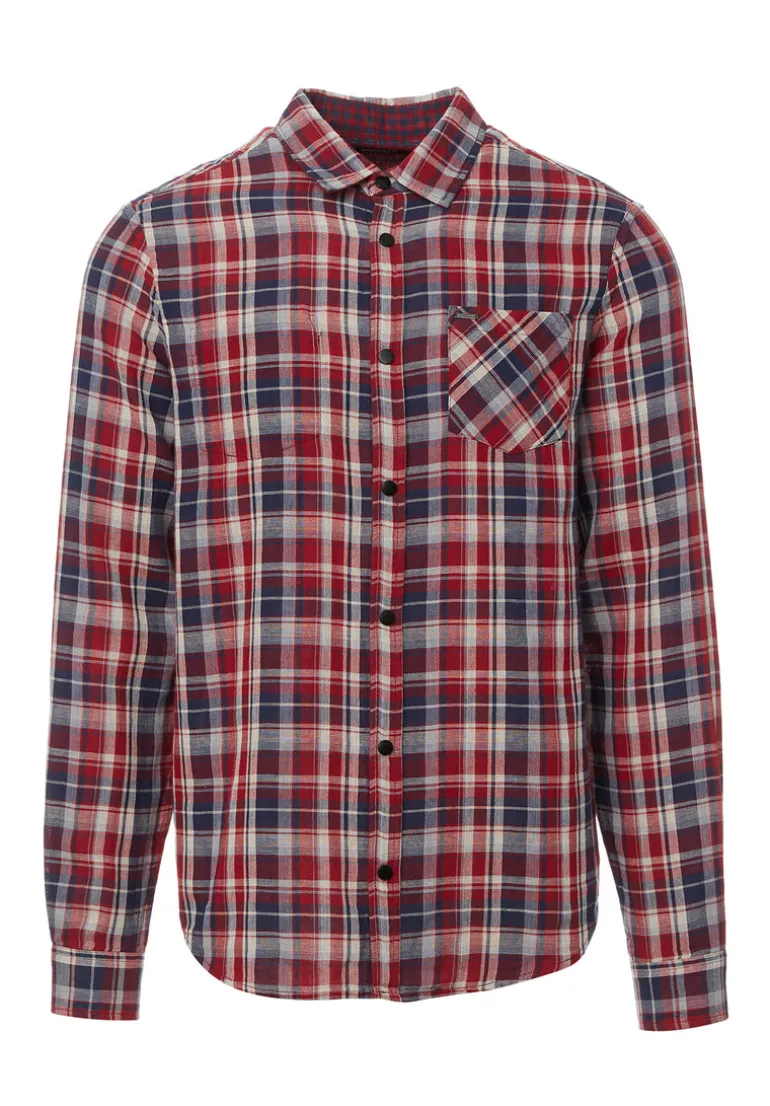 Surza Men’s Long-Sleeve Reversible Plaid Shirt, Red - BM24056