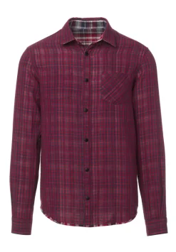 Surza Men’s Long-Sleeve Reversible Plaid Shirt, Red - BM24056