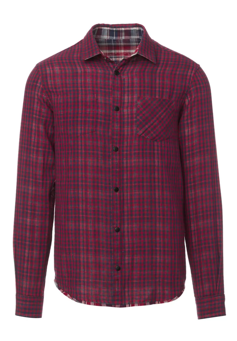 Surza Men’s Long-Sleeve Reversible Plaid Shirt, Red - BM24056